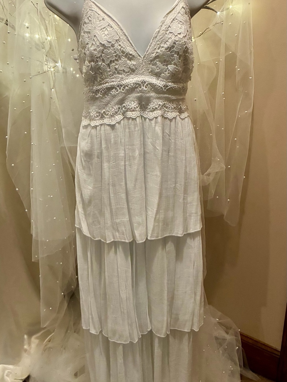 Rebellion White crocheted Tiered Mini Dress